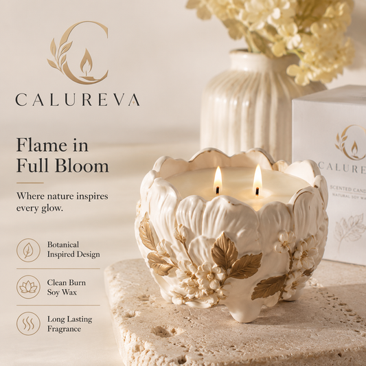 Calureva™ “Lumen Bloom” Sculpted Floral Candle