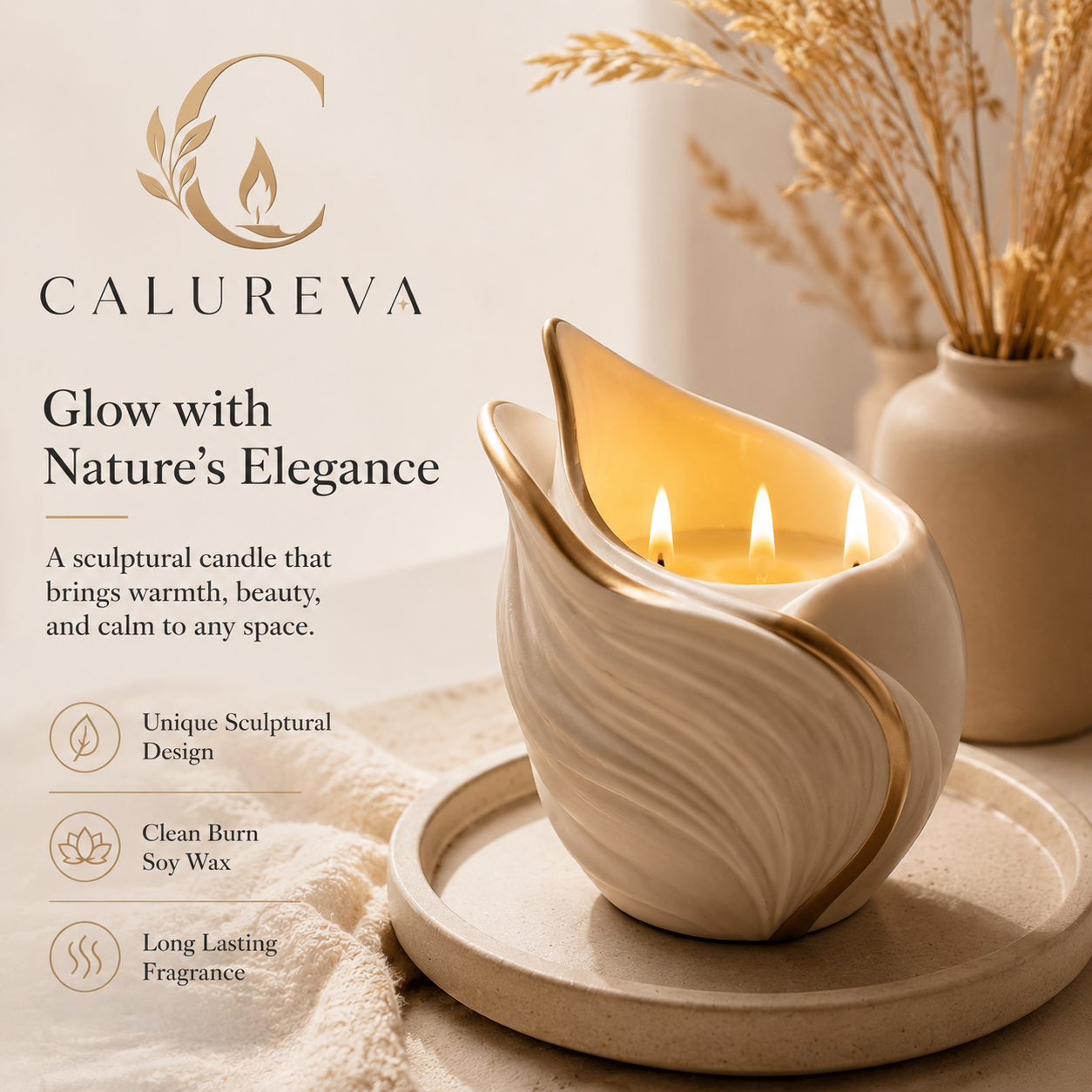 Calureva™ “Ember Petal Drift” Sculptural Candle